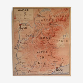Old map school of the years 50/60 Alpes / Pyrenees