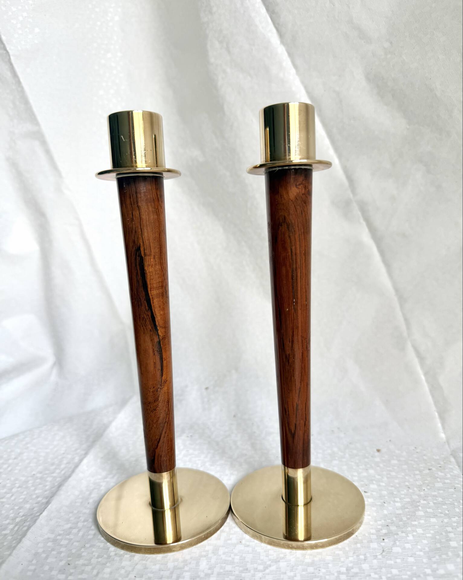Pair of Danish Art Deco Candle Holders  in Wood & Brass
