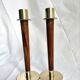 Pair of Danish Art Deco Candle Holders  in Wood & Brass