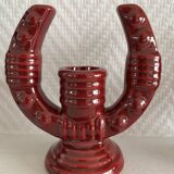 2 fifties red ceramic candle holders, horseshoe pattern