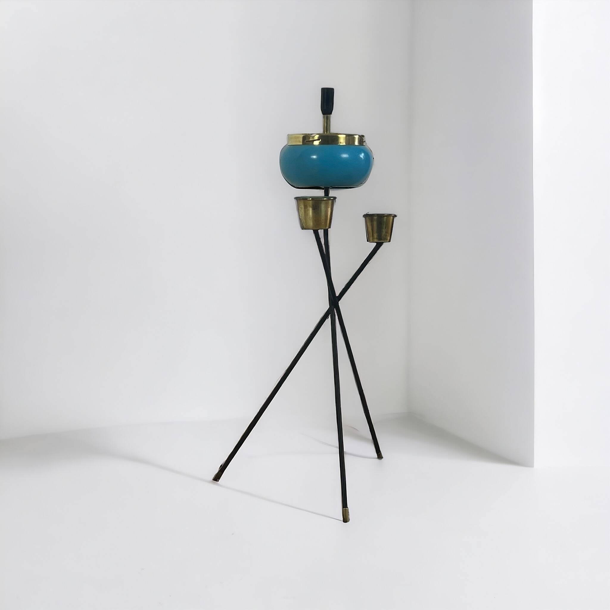 Vintage Turquoise Delight: 1950s Floor Standing Ashtray with Vase Holders