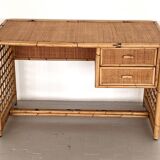 Italian Bamboo and Rattan Desk or Vanity with two Drawers, 1970s