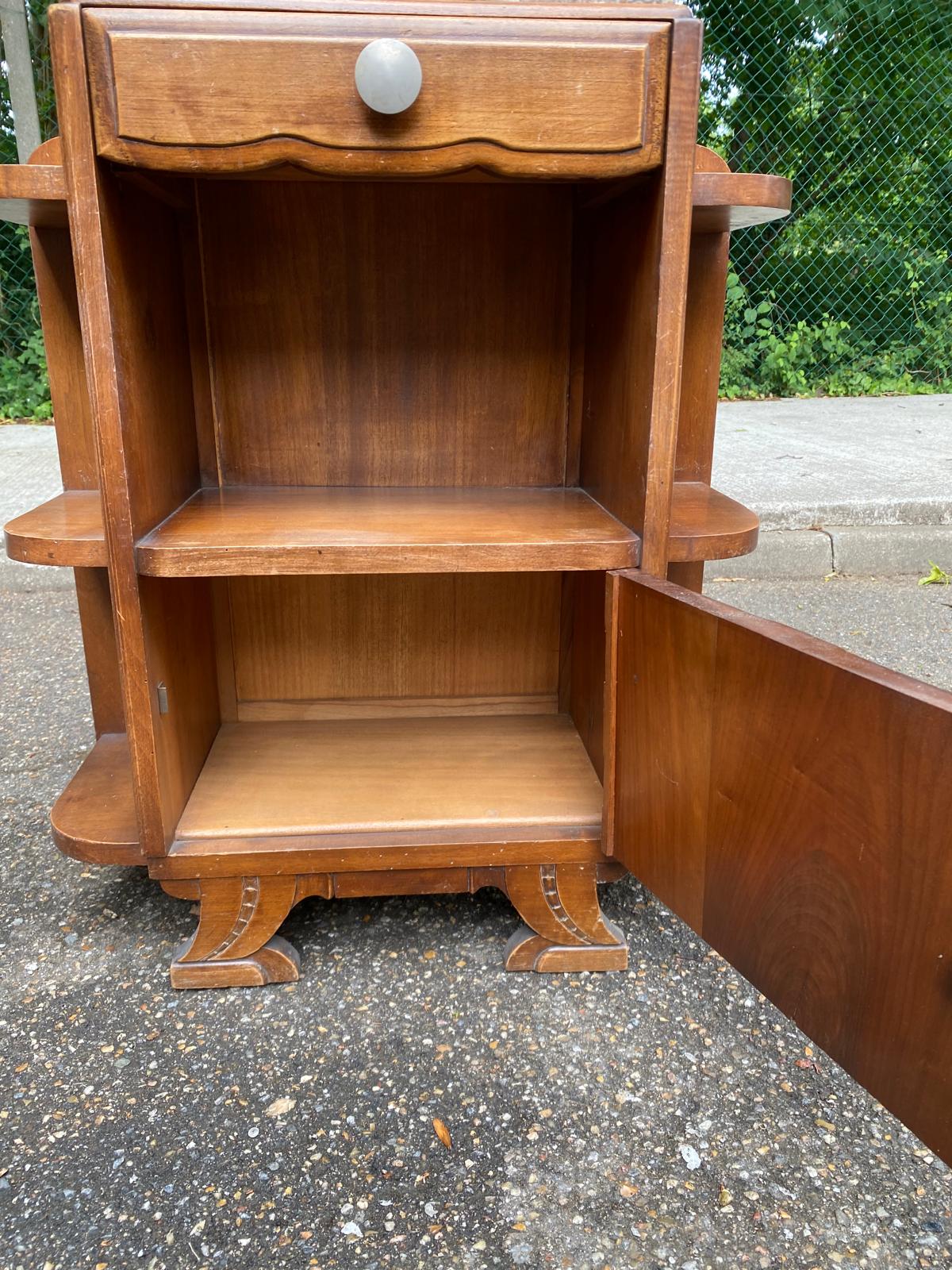 Art Deco bedside table in solid oak and marble from the 1940s.
