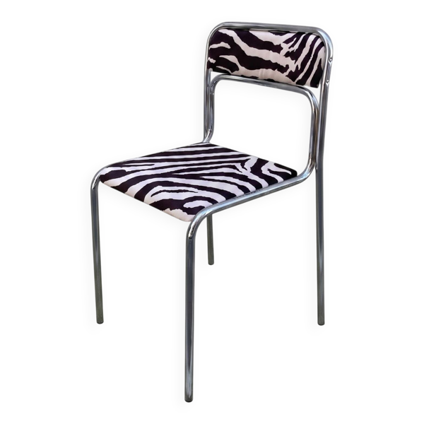 Chaise tubulaire vintage en chrome et tissu zèbre, années 70