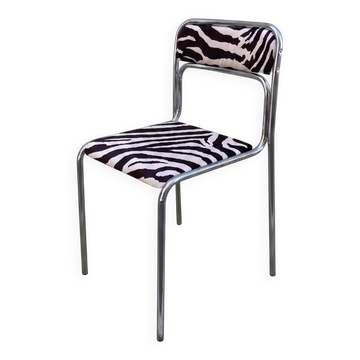 Chaise tubulaire vintage en chrome et tissu zèbre, années 70