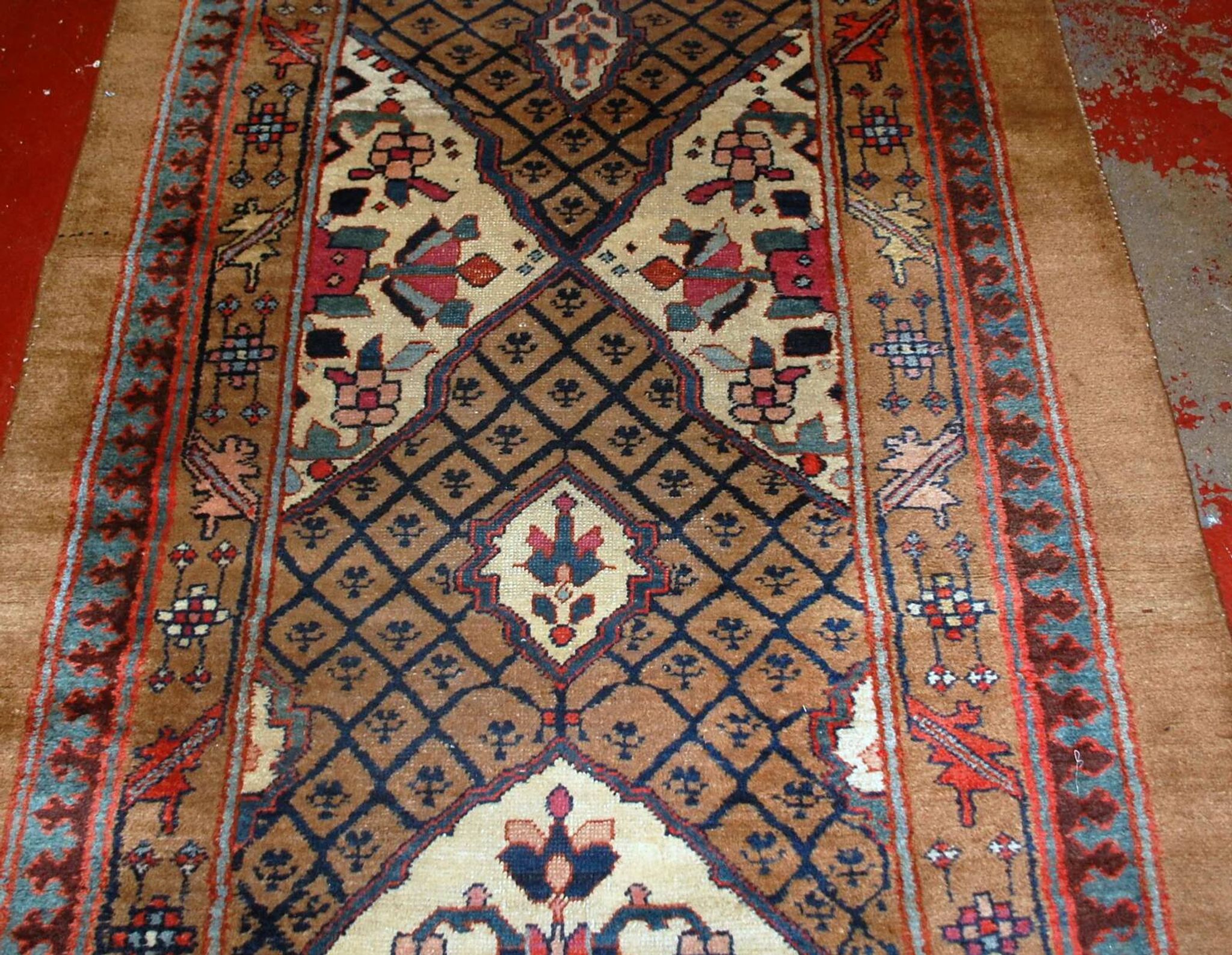 Handmade antique Persian camel hair runner 4' x 15.2' (122cm x 463cm) 1880s - 1B556