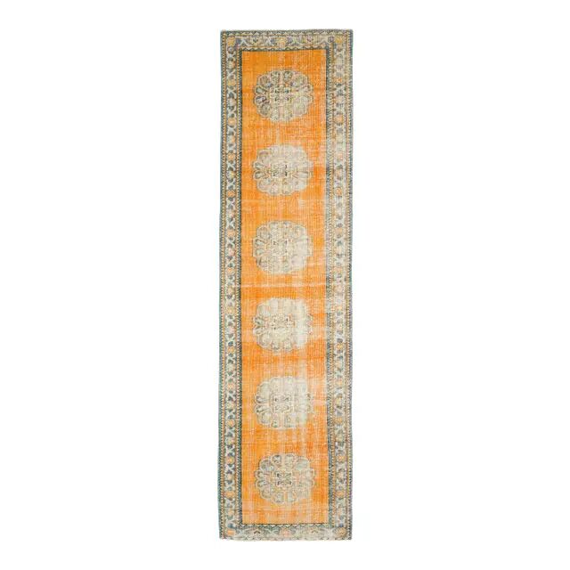 Vintage Turkish Oushak handmade wool cotton orange runner 78x305