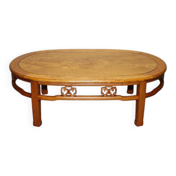 Vintage Oriental Low Table in Carved Brown Teak, China