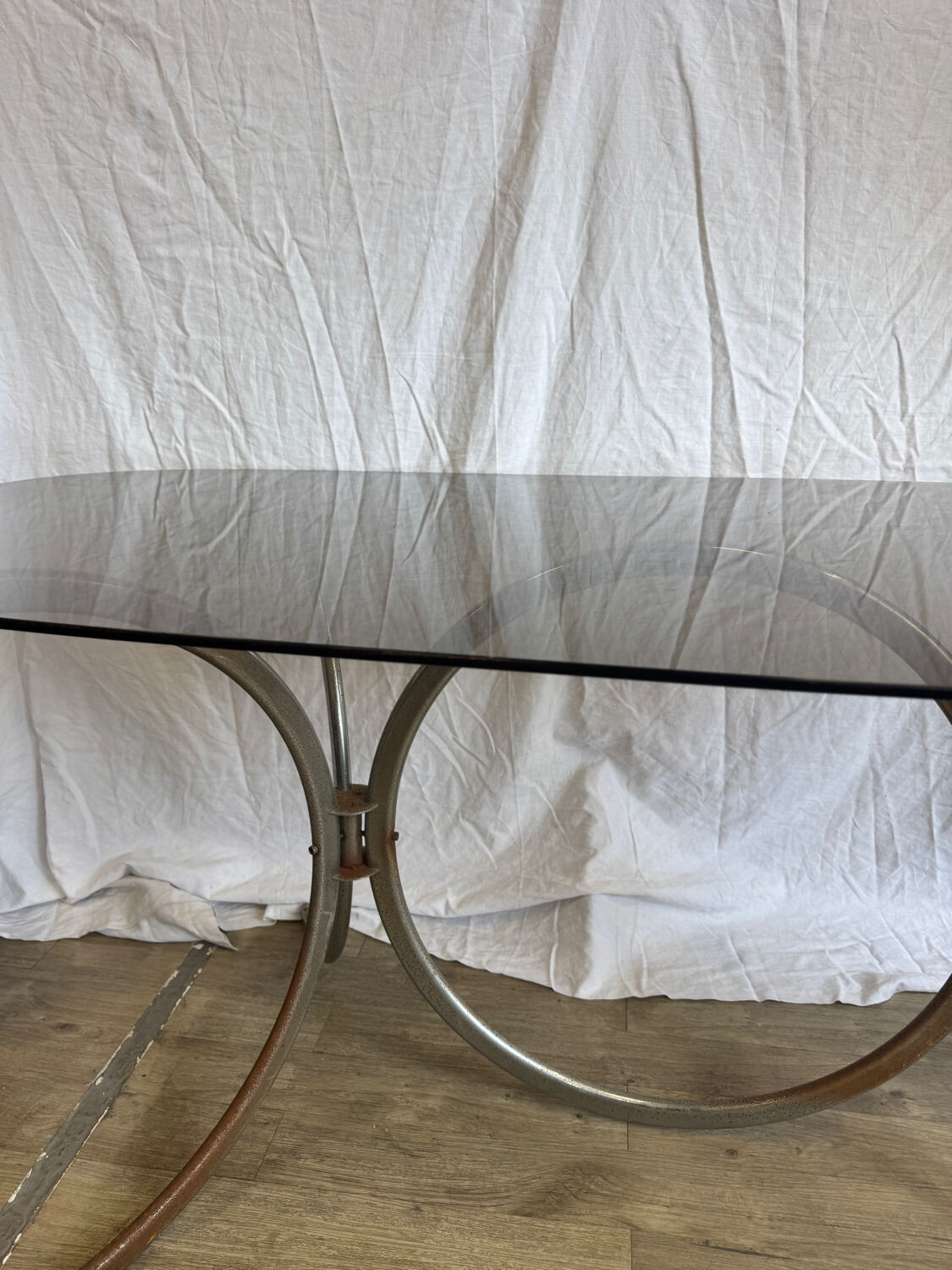 Vintage 70s smoked glass dining table