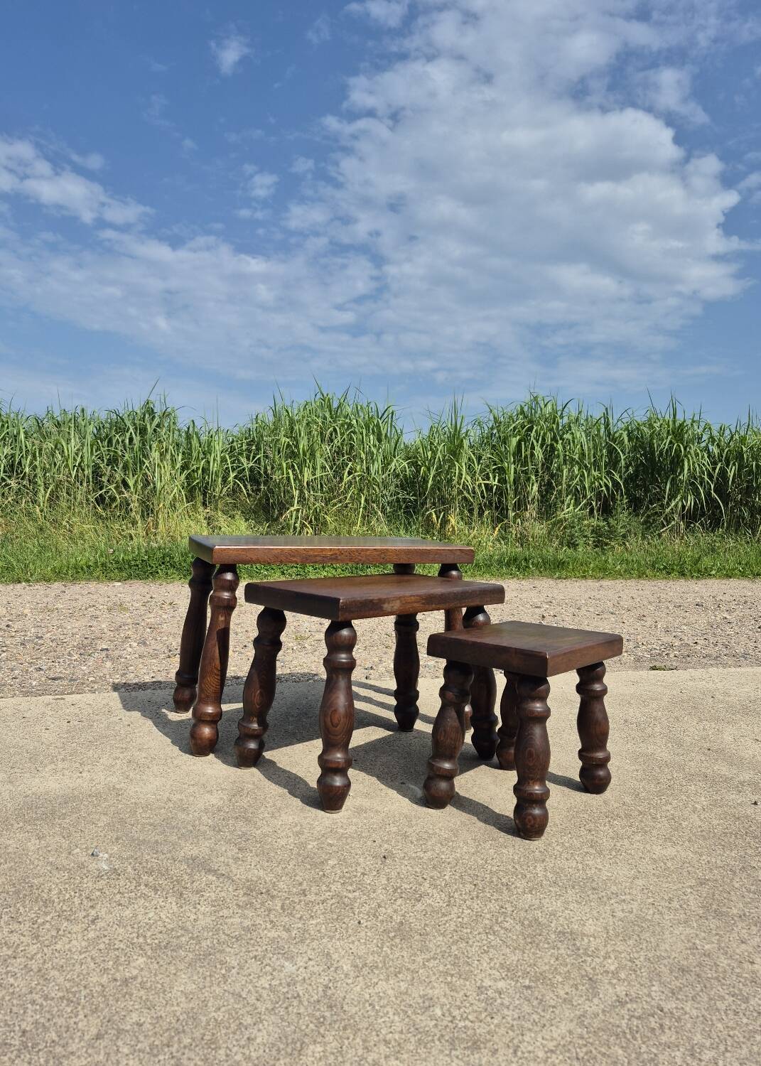 Vintage brutalist oak nesting tables (3)