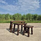 Vintage brutalist oak nesting tables (3)