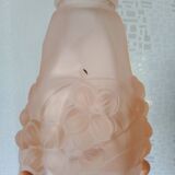 Signed ros - pink glass tulip with octagonal bell flowers - thick molded glass