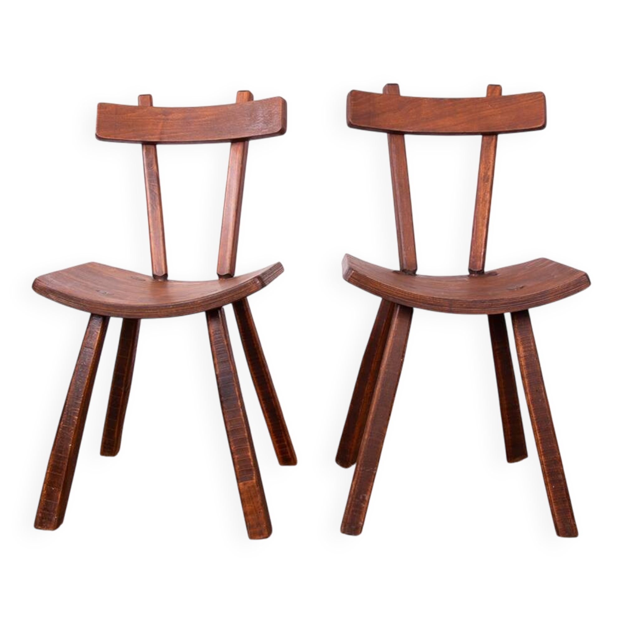 Brutalist pair of chairs in Elm in the style of Jean Touret 1950.