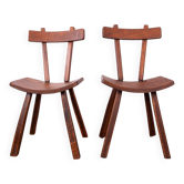 Brutalist pair of chairs in Elm in the style of Jean Touret 1950.