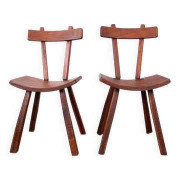 Brutalist pair of chairs in Elm in the style of Jean Touret 1950.