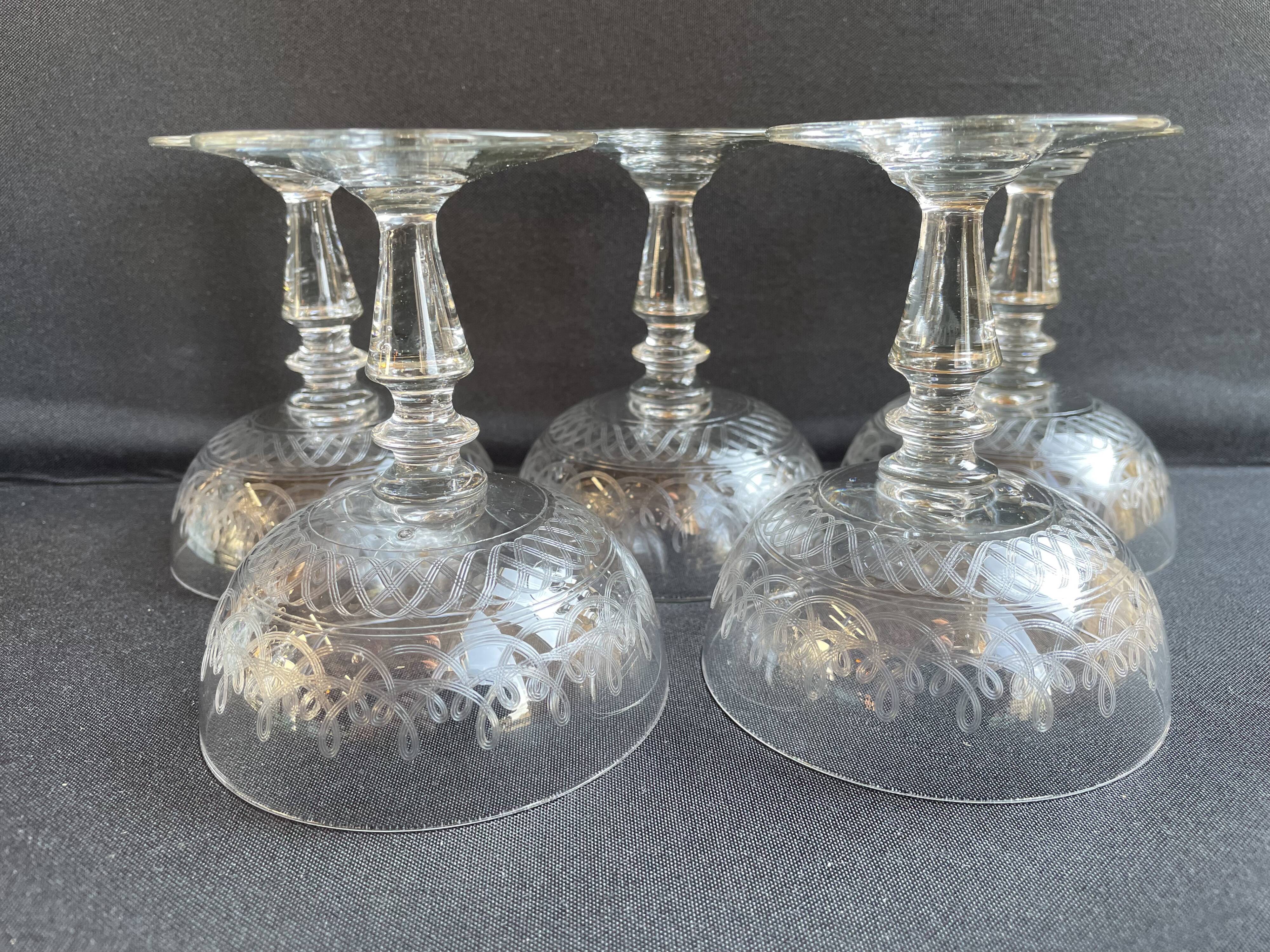 Champagne cups, art nouveau, 1/2 cristal soufflé et taillé