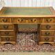 English flat desk with drawers from the 1970s in fir and leather top.