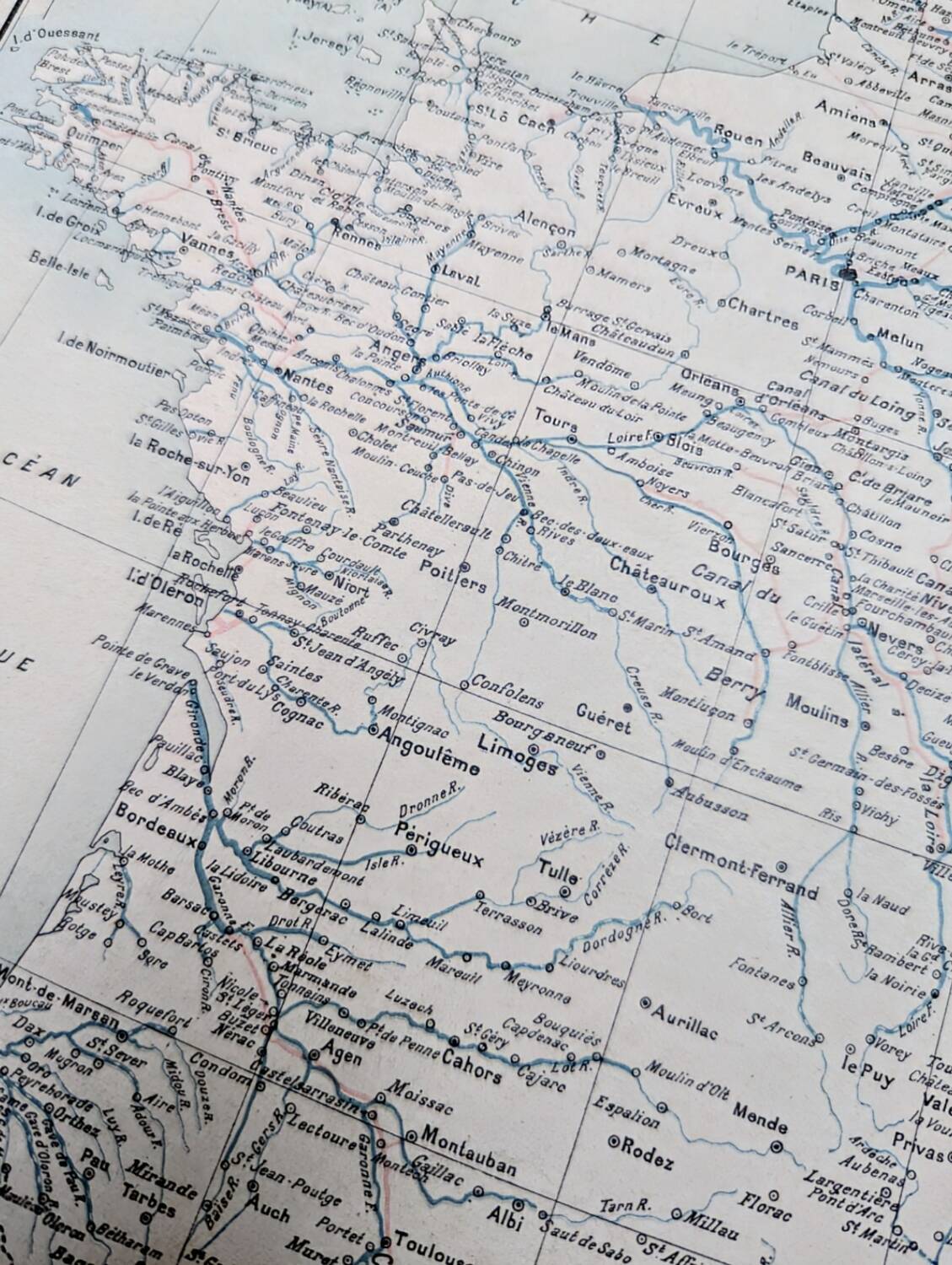 Carte des voies navigables de France, originale imprimée en 1896.