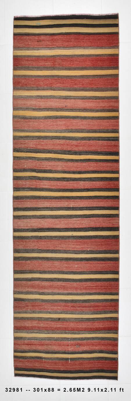 3x10 Rug For Hallway Red & Brown Vintage Kilim Runner Rug, 88x301Cm SK32981