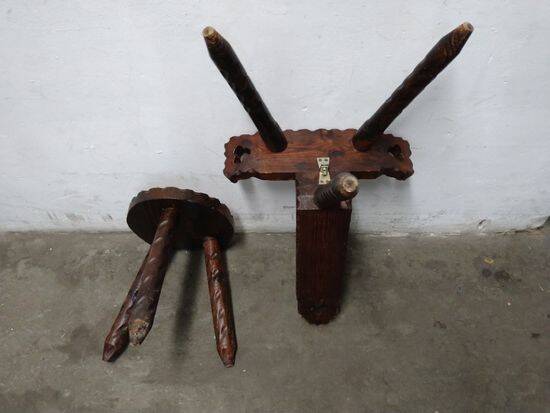 Vintage Spanish Wooden Chair and Stool from the 1970s