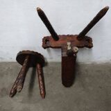 Vintage Spanish Wooden Chair and Stool from the 1970s