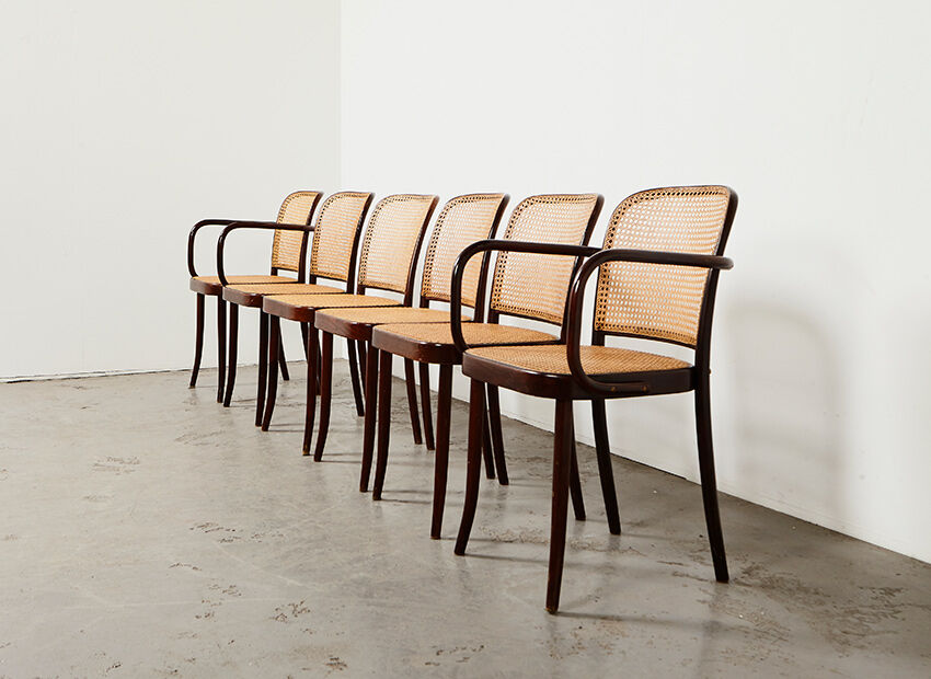 Josef Hoffmann set of 6 Prague Dining Chairs for Drevounia Czechoslovakia 1970s