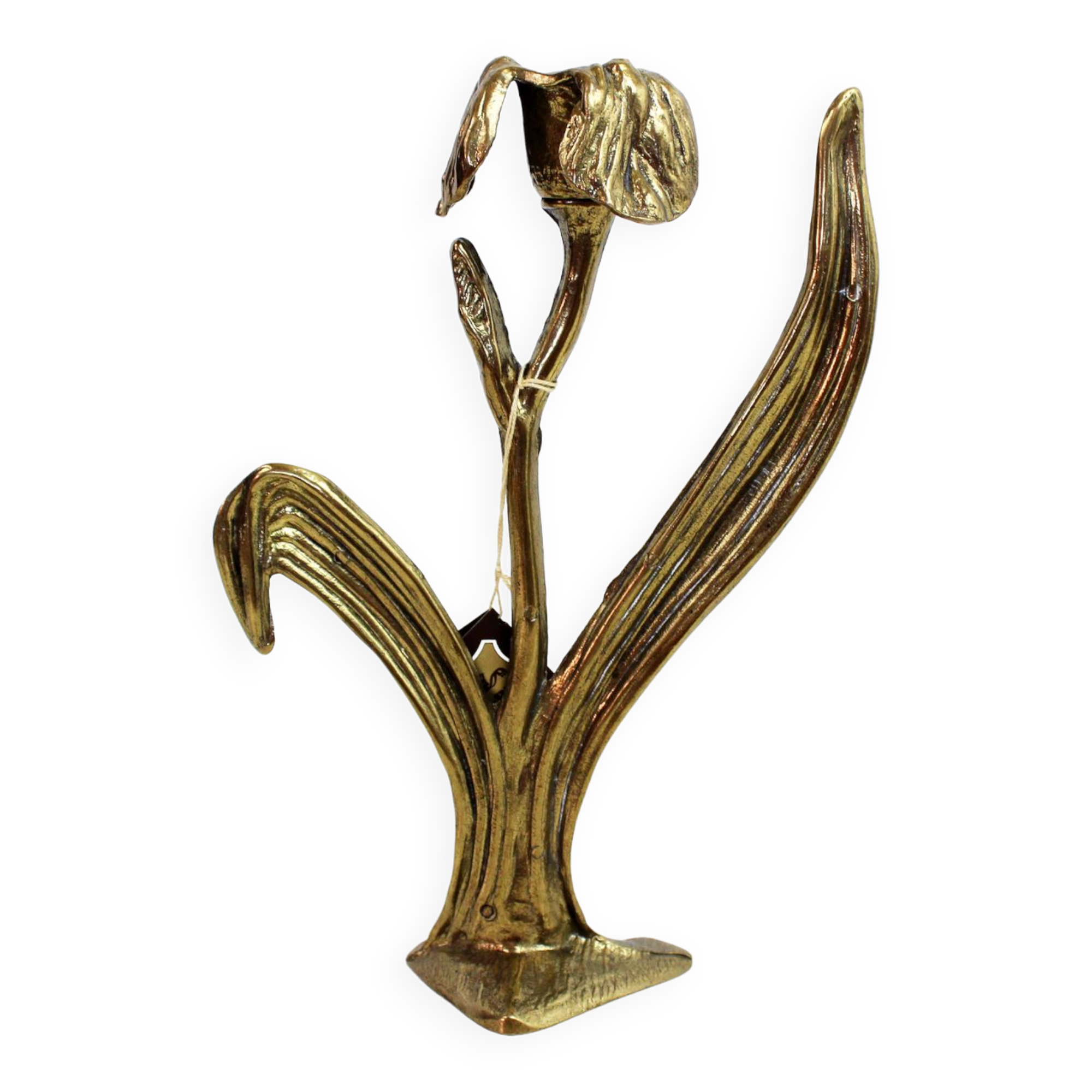 Art Nouveau brass flower candle holder