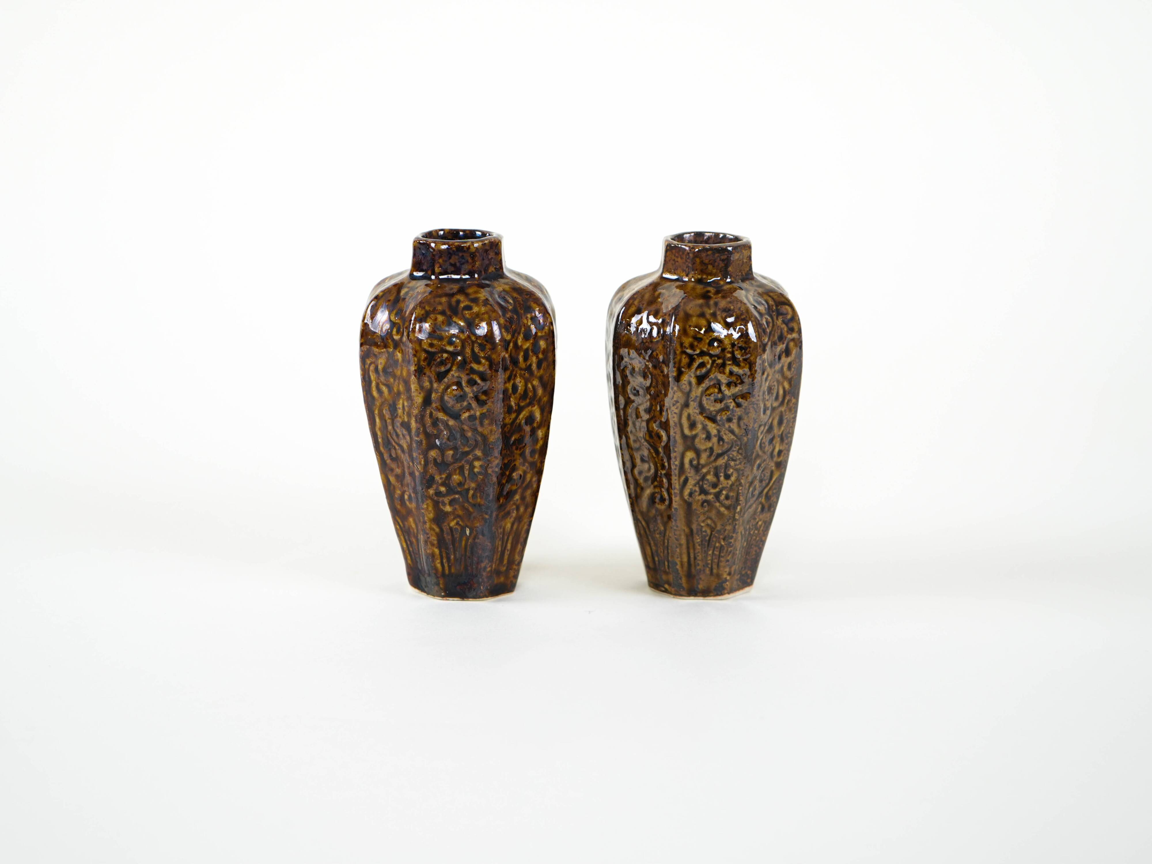 Set of brown ceramic vases, Danish design, 1960s, made in Denmark