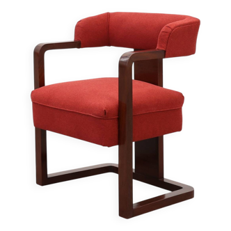 Art Deco red Reupholstered Chair, Belgium ca. 1920