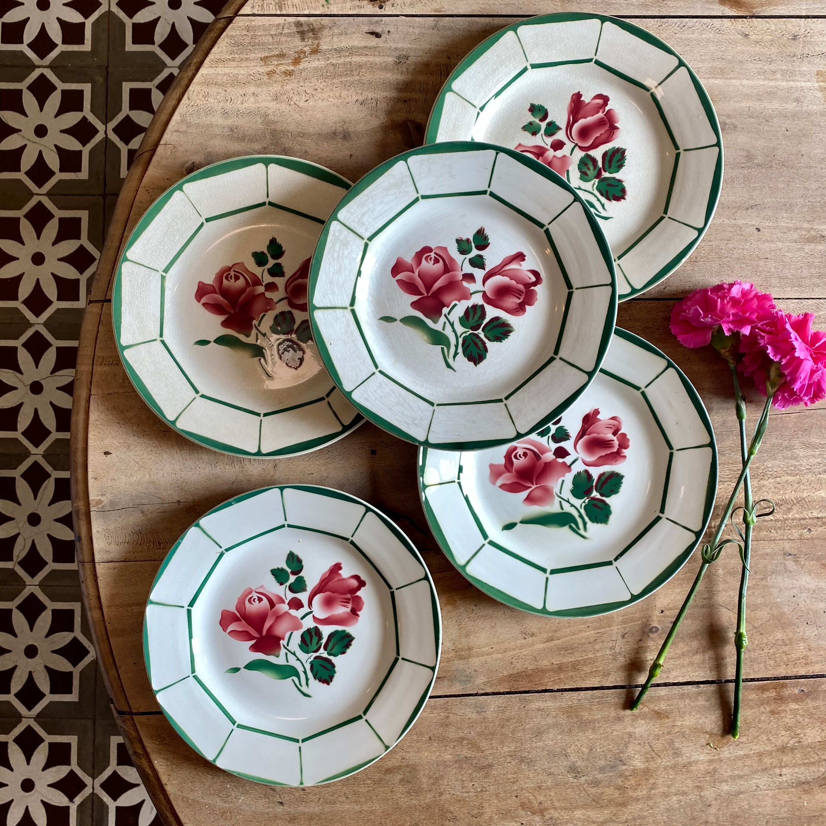 Set of 5 plates flat vintage model monique de digoin sarreguemines