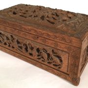 Carved wooden box Indochina late 19th early 20th popular art