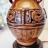 Large vintage table lamp in glazed ceramic, Oriental style 50s-60s.