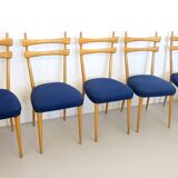 Vintage Maple Dining Chairs with Ultramarine Blue Fabric, 1950s, Set of 5