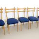 Chaises de salle à manger vintage en érable avec tissu bleu outremer, années 1950, lot de 5