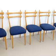 Vintage Maple Dining Chairs with Ultramarine Blue Fabric, 1950s, Set of 5