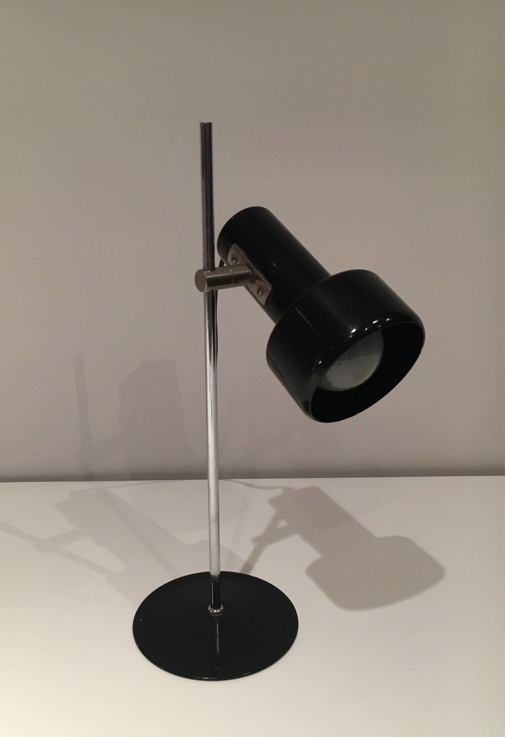Adjustable lamp in black lacquered metal and chrome France 70s