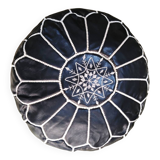 Moroccan pouf in embroidered black leather (without padding)