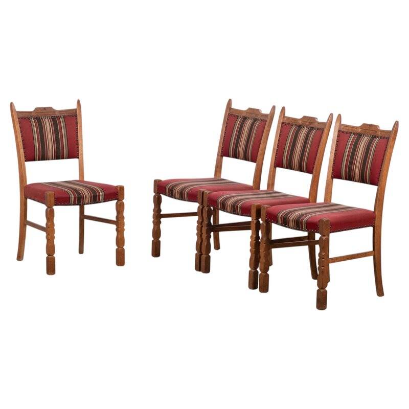 Brutalist Oak Dining Chairs by H. Kjærnulf, Denmark, 1960s, Set of 4
