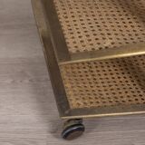 VINTAGE 1960S MAGAZINE RACK IN BRASS AND VIENNA STRAW ITALIAN DESIGN