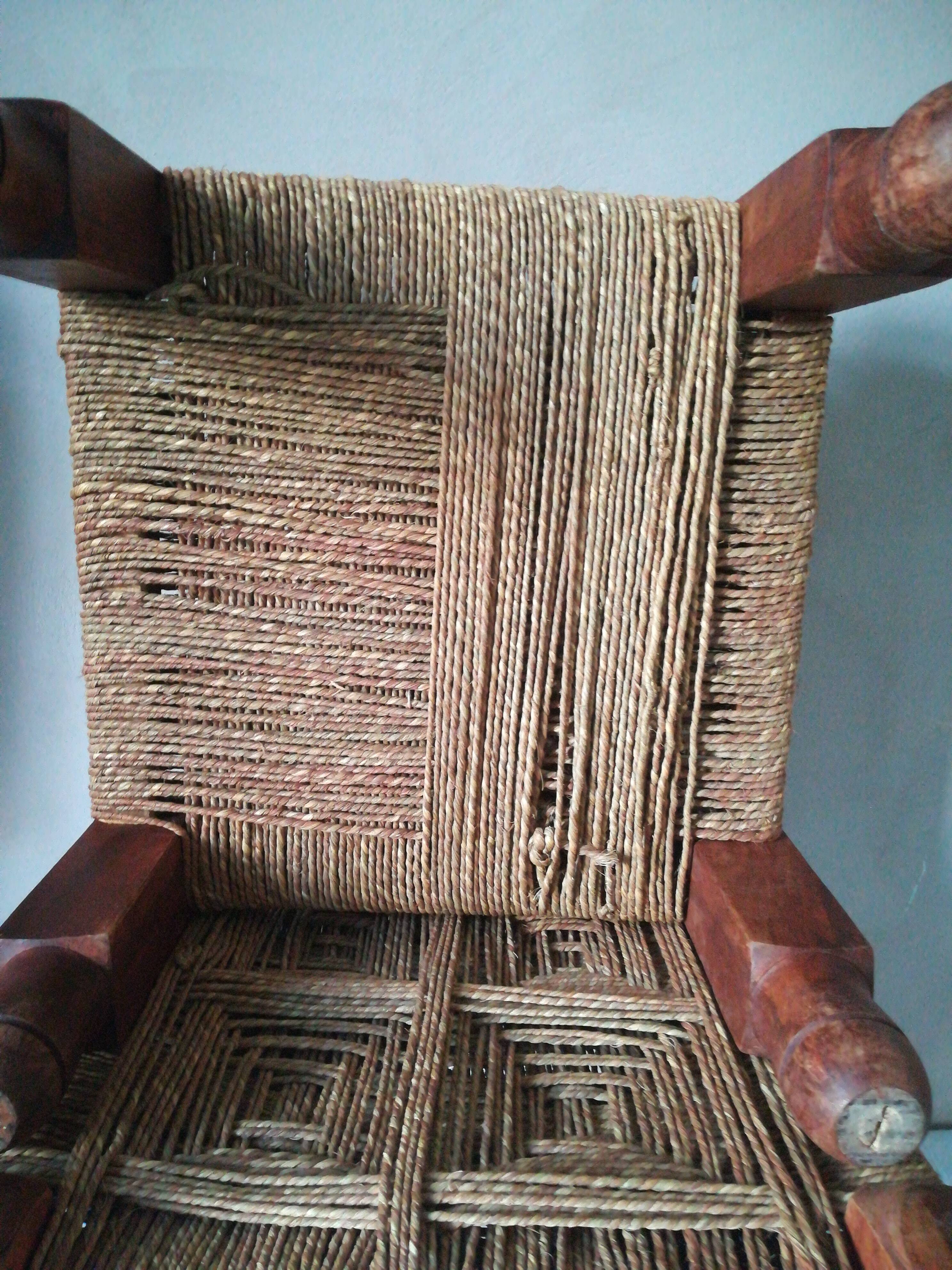 2 stools low Indian sharpoy in teak and rope