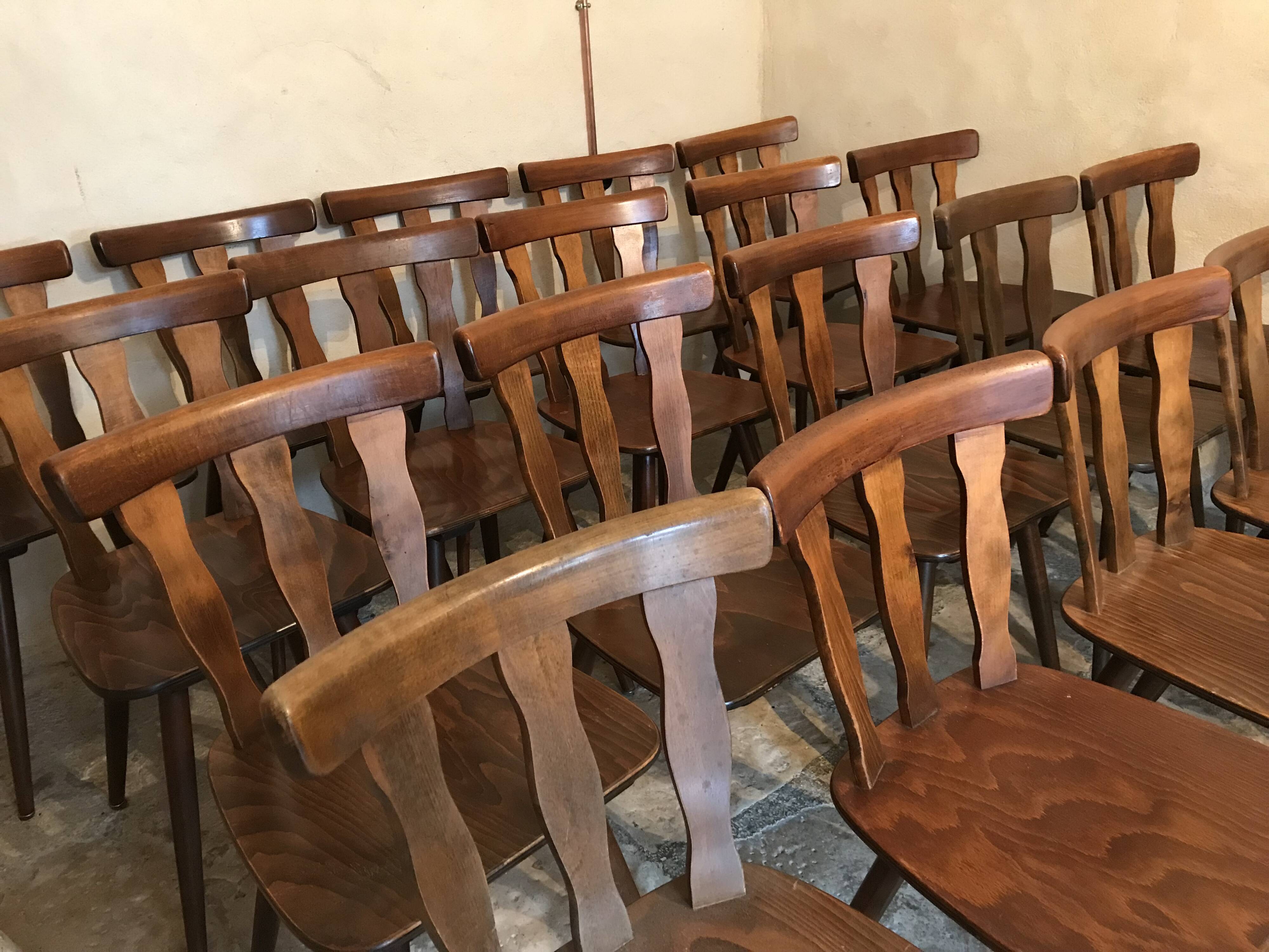 Lot of 20 brasserie-style bistro chairs 1960's