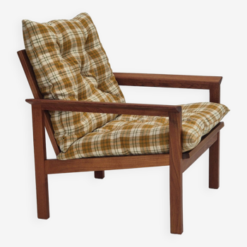 1970s, Danish lounge chair, original condition, furniture wool fabric, teak wood.