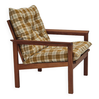 Fauteuil danois, état d'origine, meuble en tissu de laine, bois de teck.