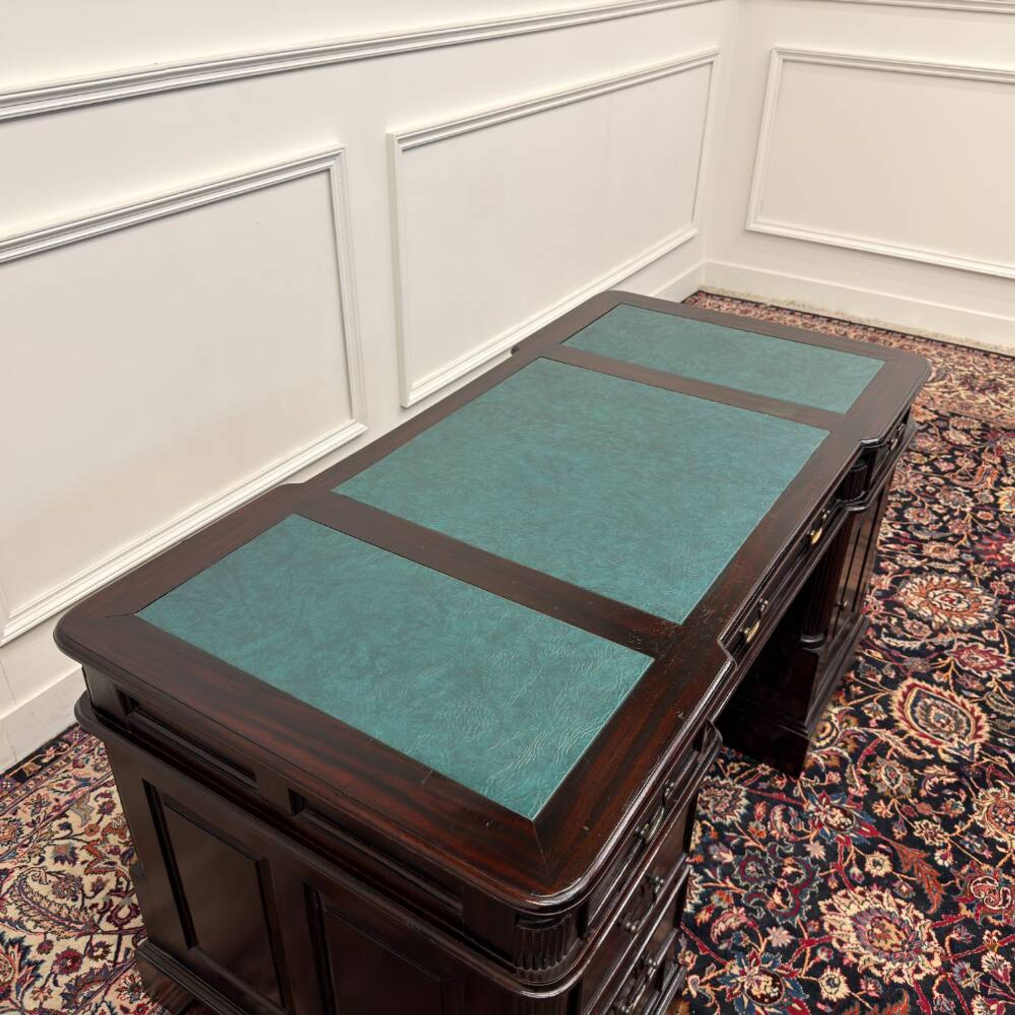 Classic English Desk Green Leather Inlay