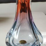 Vintage vase/Lemberg crystal/Nierengarten F. Floral design, polylobed neck. Orange tones. Dim 22 x 14 cm