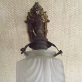 Single French Bronze Art Nouveau Wall Light with Flower Detail and White Glass Shade 4970