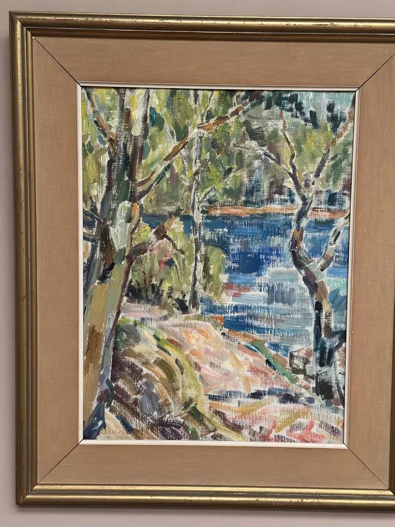 Original Swedish Oil on Canvas - "Natural Landscape" - Signed - Vintage and Framed - 68 × 56 cm