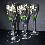 Perrier Jouet set of 6 Anemone Cuvée Belle Epoque champagne flutes in Gallé enamelled crystal