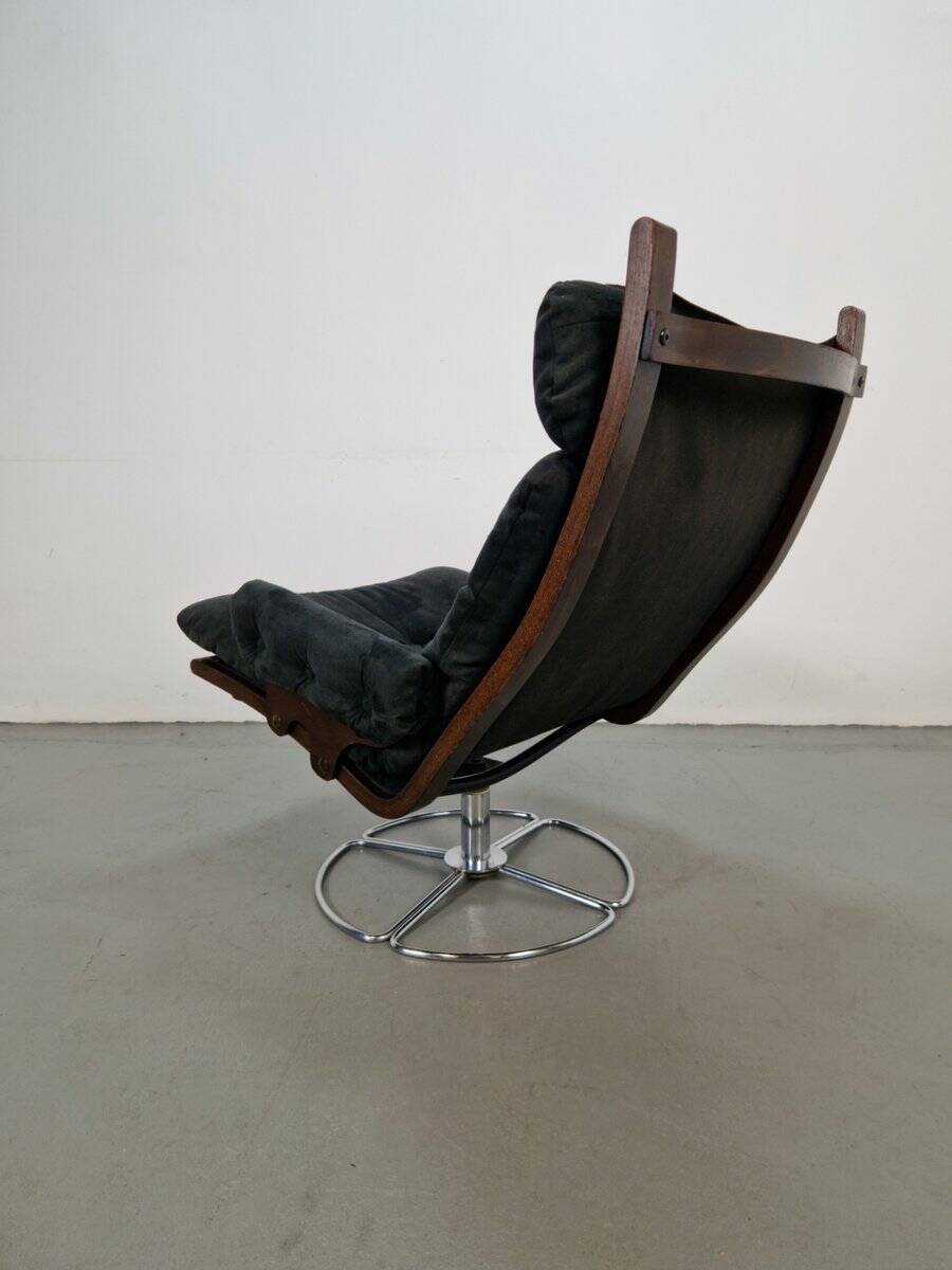 Vintage Black Alcantara Lounge Chair by Bruno Mathsson for Dux, 1960s