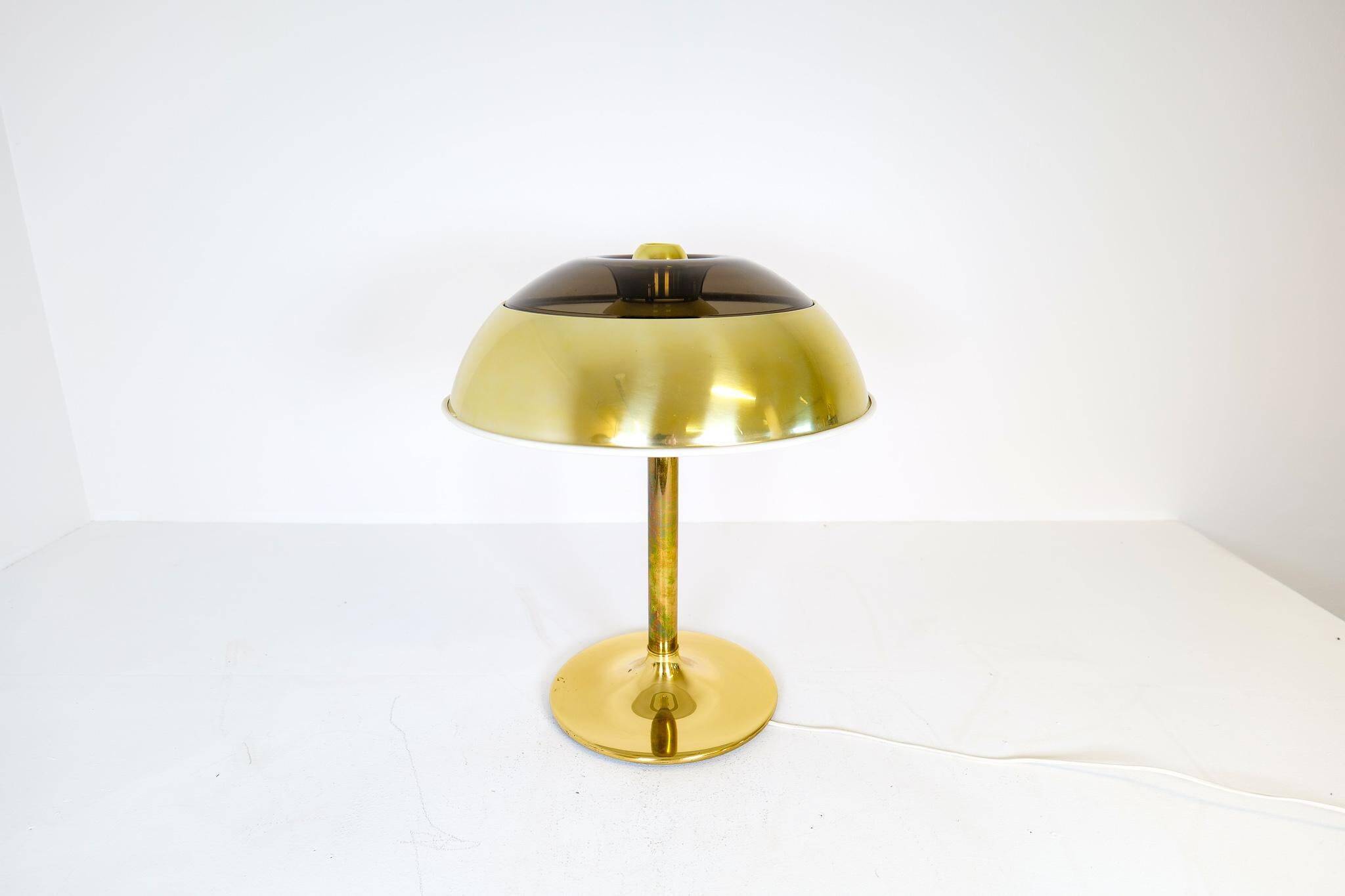 Large Space Age table lamp in brass by Fagerhults, Sweden, 1970s.